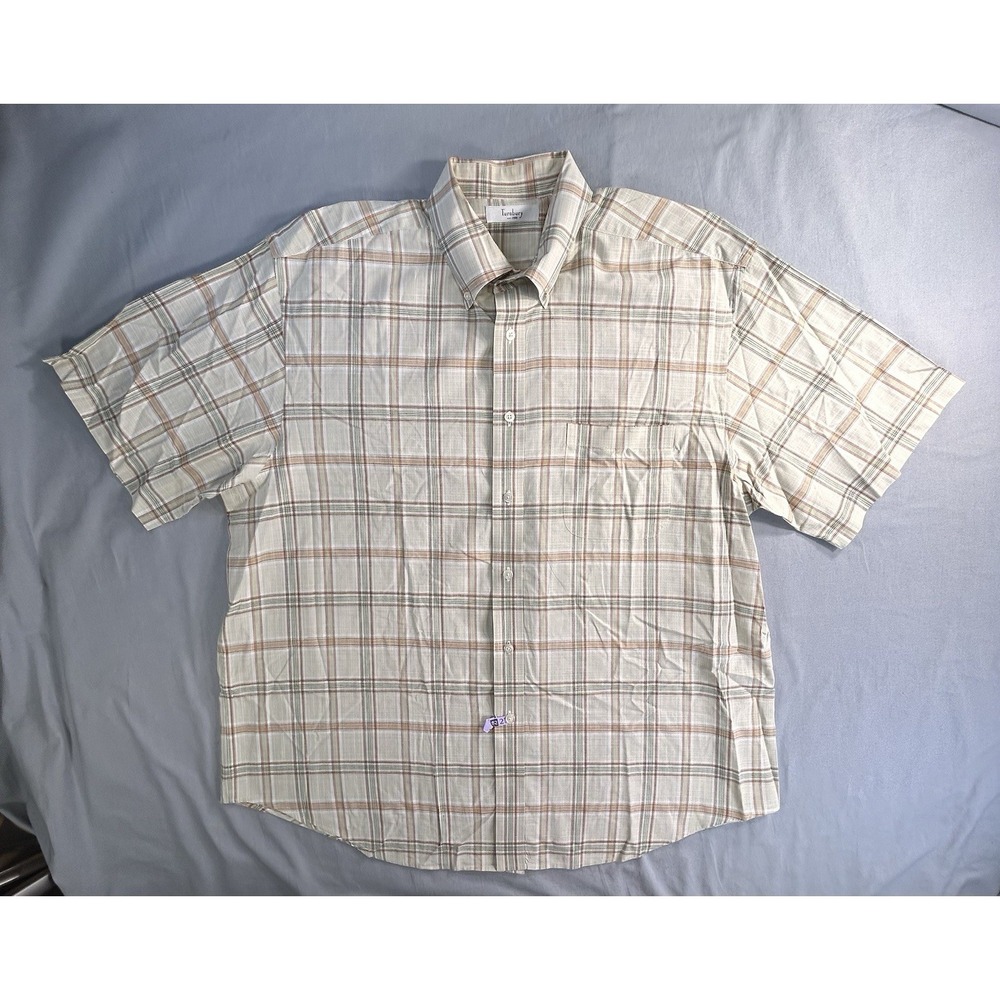 Turnbury‎ Button Down Short Sleeve Tan Plaid Shirt Men's XL